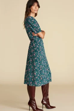 Amour Vert Nicolette Washable Silk Dress ChloeGreenFloralPrint Clearance