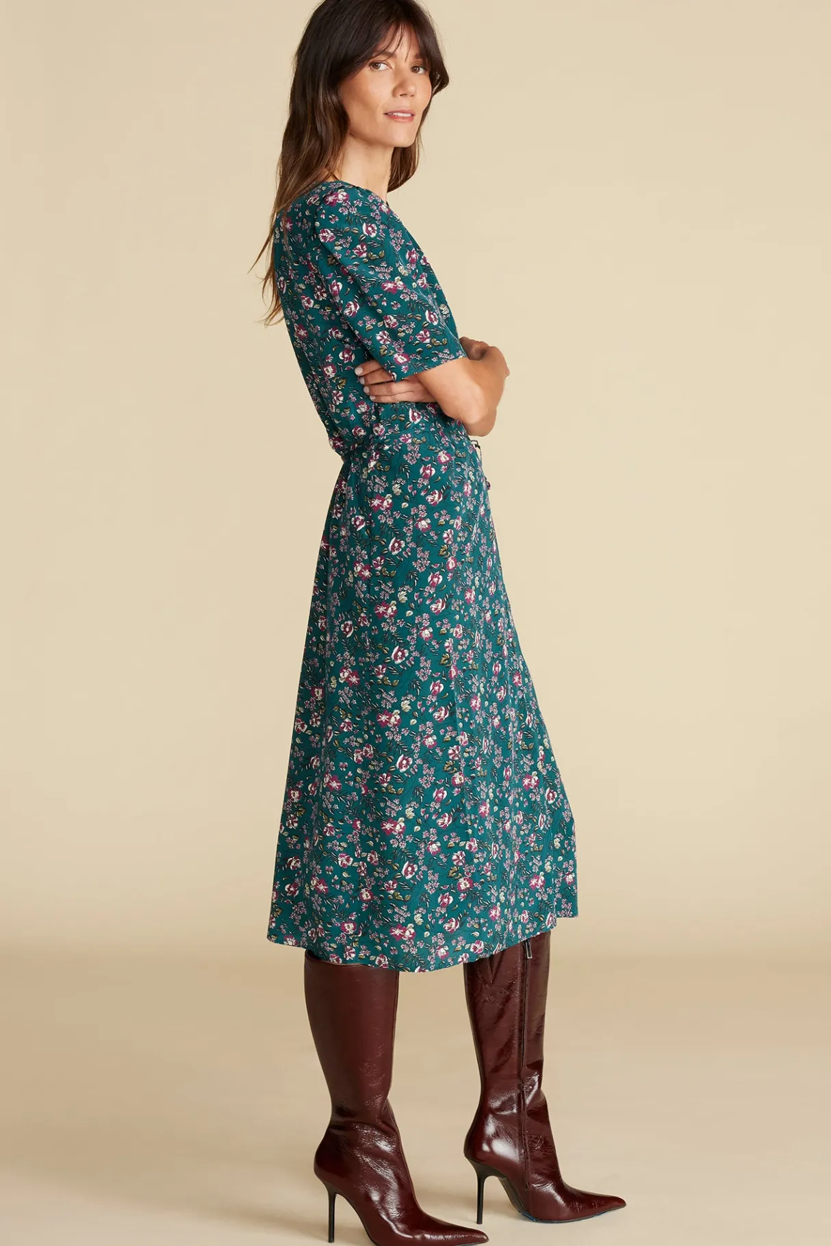 Amour Vert Nicolette Washable Silk Dress ChloeGreenFloralPrint Clearance