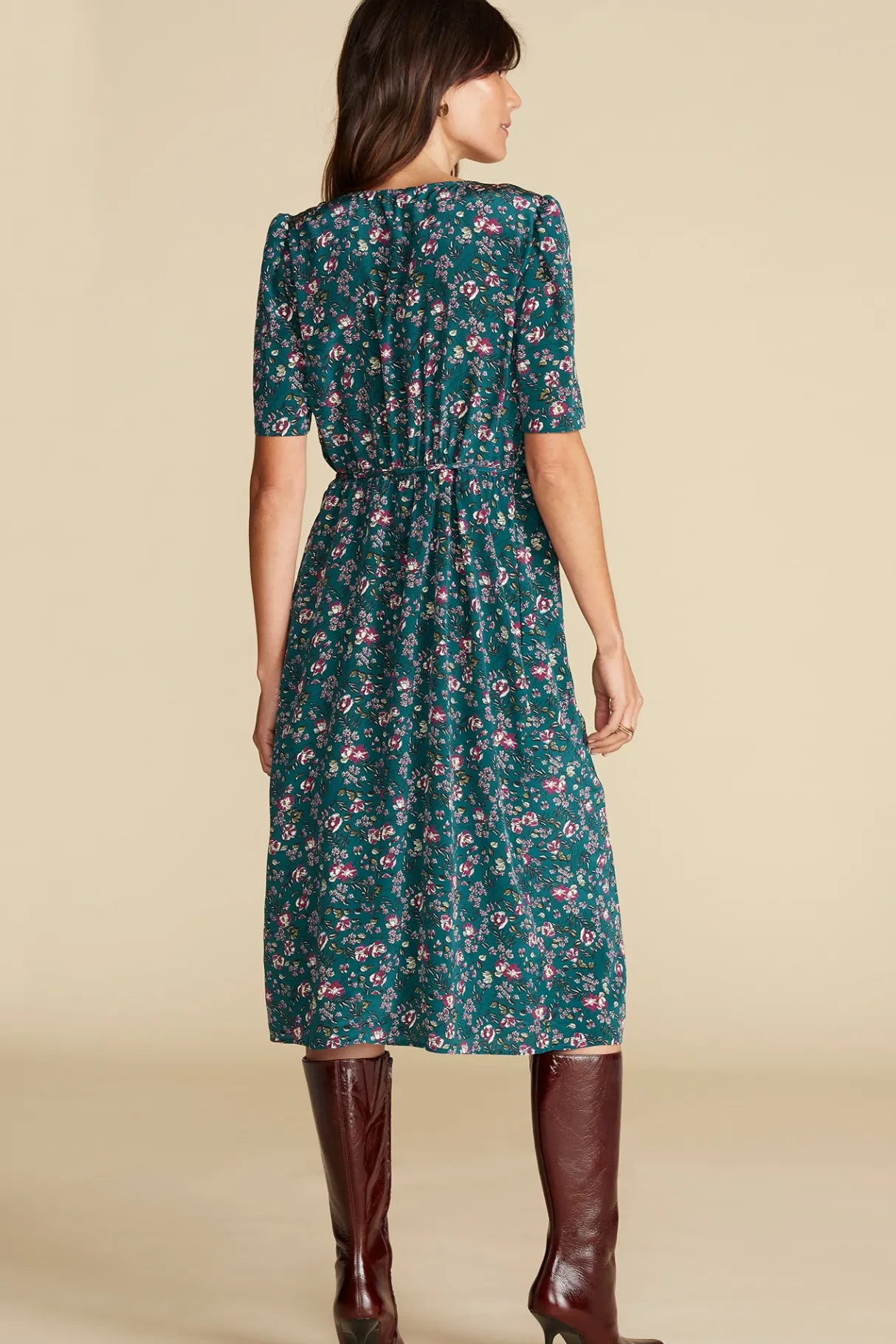 Amour Vert Nicolette Washable Silk Dress ChloeGreenFloralPrint Clearance