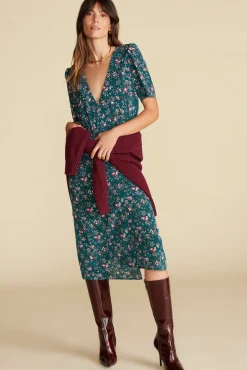 Amour Vert Nicolette Washable Silk Dress ChloeGreenFloralPrint Clearance