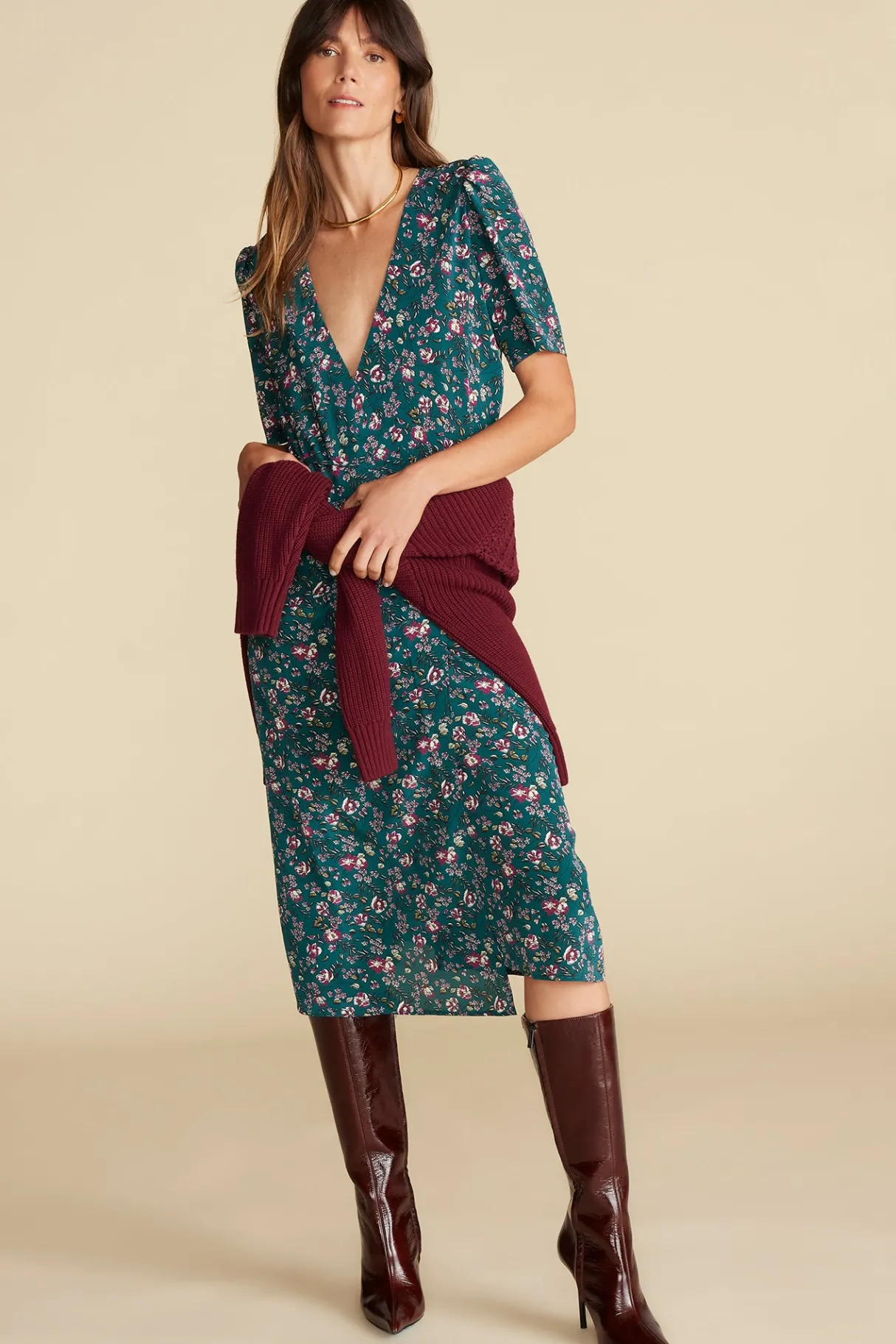 Amour Vert Nicolette Washable Silk Dress ChloeGreenFloralPrint Clearance