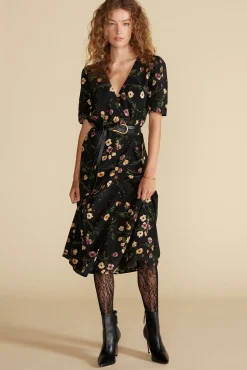 Amour Vert Nicolette Washable Silk Dress BlackMargeuritteWildflowerPrint Discount