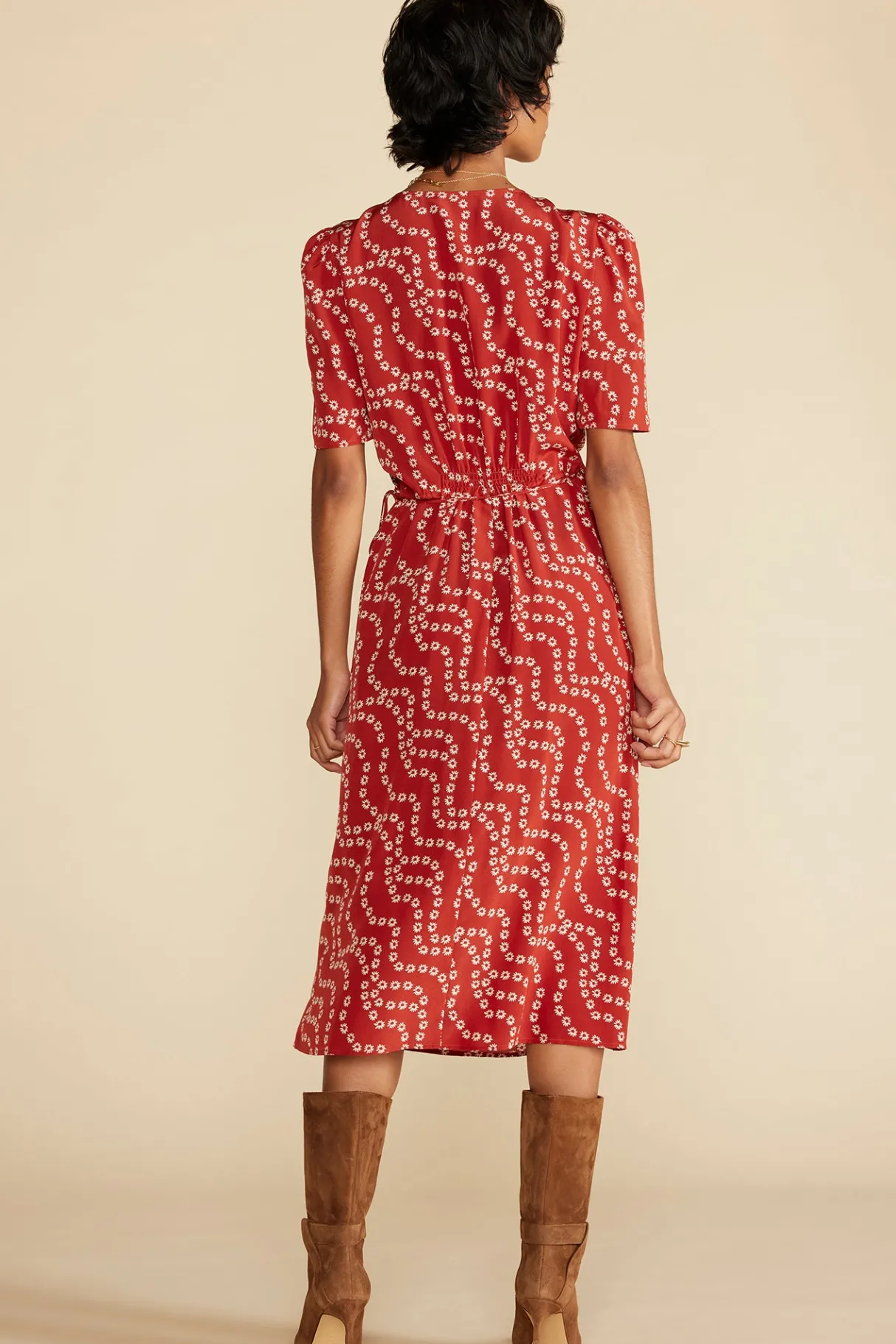 Amour Vert Nicolette Washable Silk Dress RustVannesFloralPrint Outlet