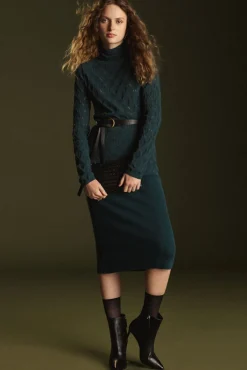 Amour Vert Olympe Knit Pencil Skirt ForestGreen Fashion