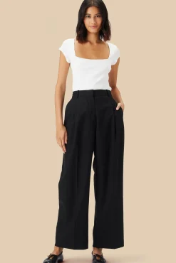 Amour Vert Pleated Wide Leg Trouser Black New