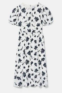 Amour Vert Puff Sleeve Crepe Dress AixWhite New