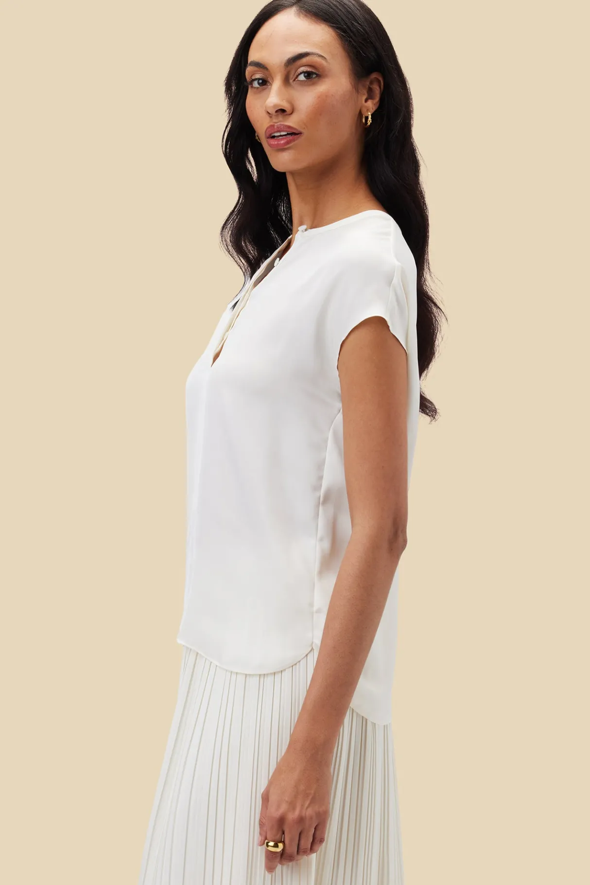 Amour Vert Ren Recycled Sateen Blouse Ivory Fashion