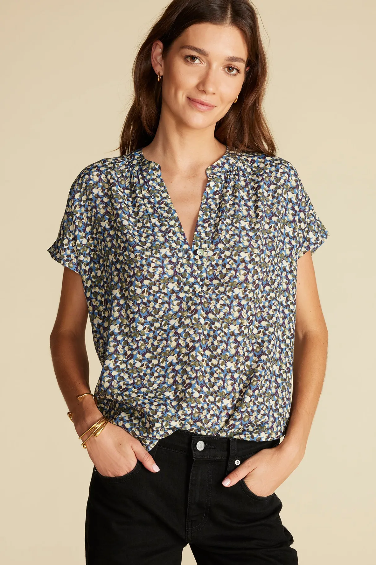 Amour Vert Renata Crepe Blouse RennesSkyBlueFloralPrint Best