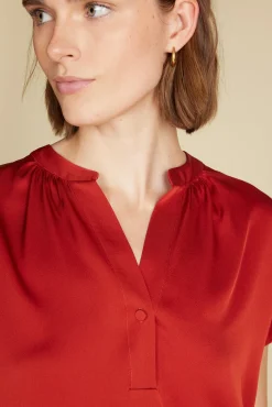 Amour Vert Renata Stretch Silk Blouse Rust Outlet
