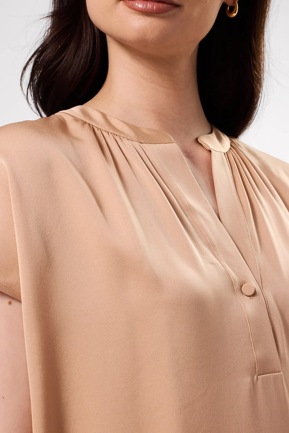 Amour Vert Renata Stretch Silk Blouse Biscotti Hot