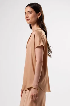 Amour Vert Renata Stretch Silk Blouse Biscotti Hot