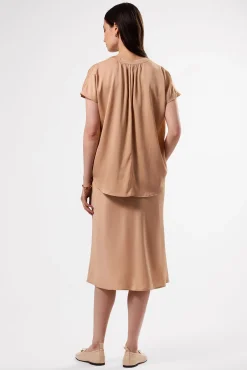 Amour Vert Renata Stretch Silk Blouse Biscotti Hot