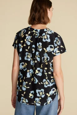 Amour Vert Renata Washable Silk Blouse BlackPenseeFloralPrint Sale
