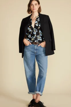 Amour Vert Renata Washable Silk Blouse BlackPenseeFloralPrint Sale