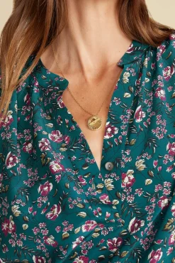 Amour Vert Renata Washable Silk Blouse ChloeGreenFloralPrint Fashion
