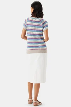Amour Vert Rosario Crochet Top AquaBlueMultiStripe Clearance