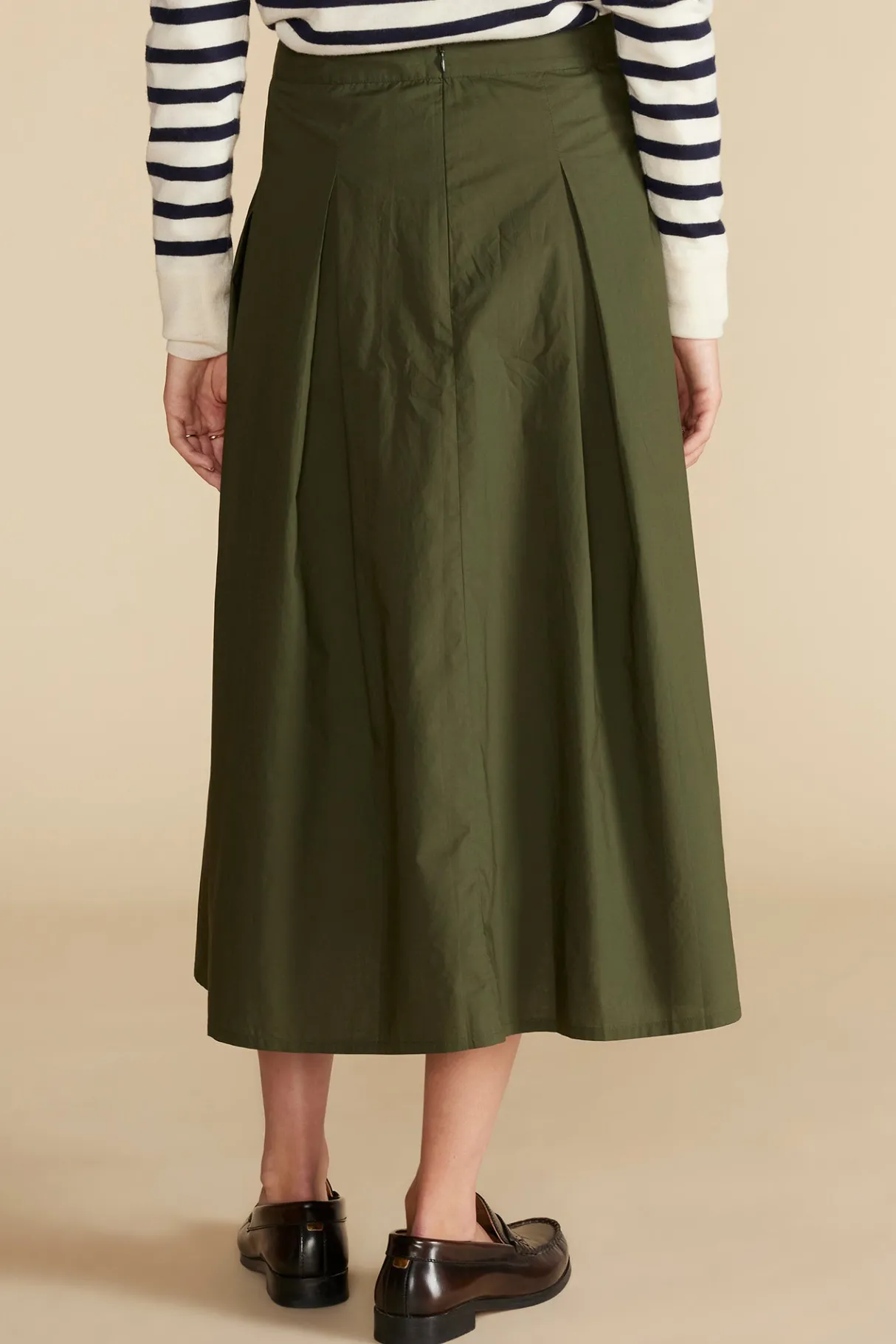 Amour Vert Roselle Pleated Poplin Skirt OliveGreen Online