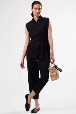 Amour Vert Sienna Cotton Linen Jumpsuit Black Best