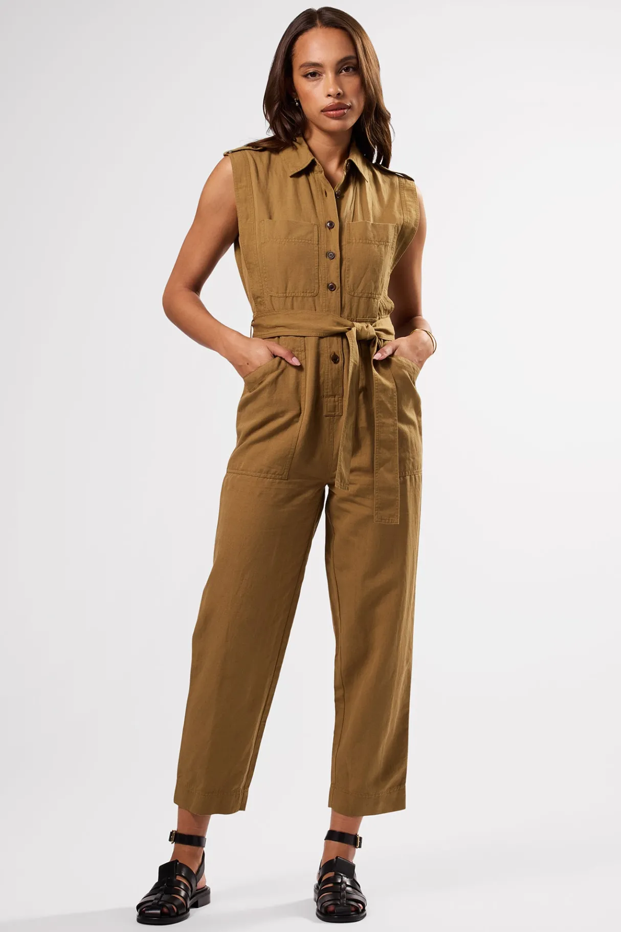 Amour Vert Sienna Cotton Linen Jumpsuit Elm Discount