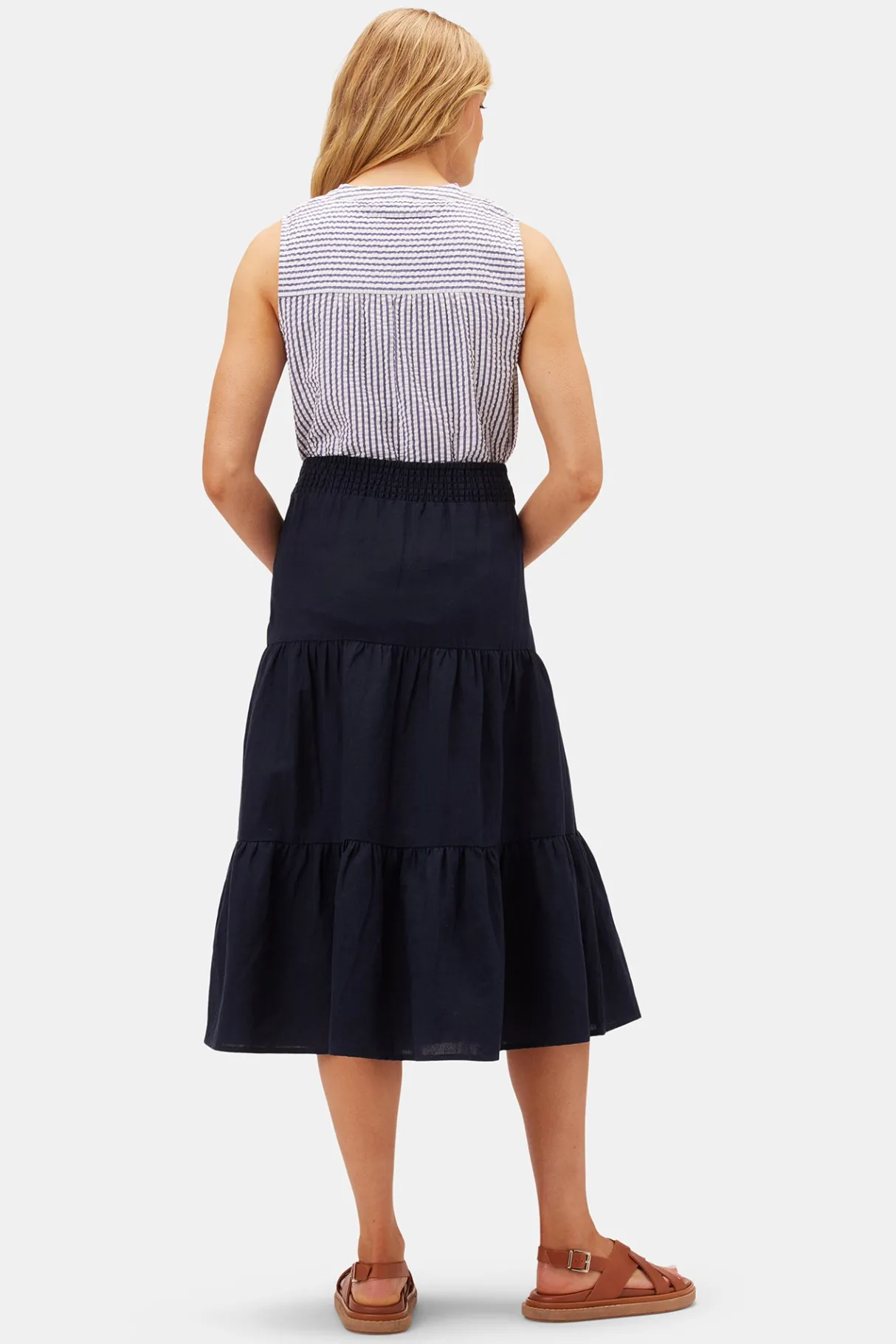 Amour Vert Silas Cotton Linen Skirt NavyBlue Best