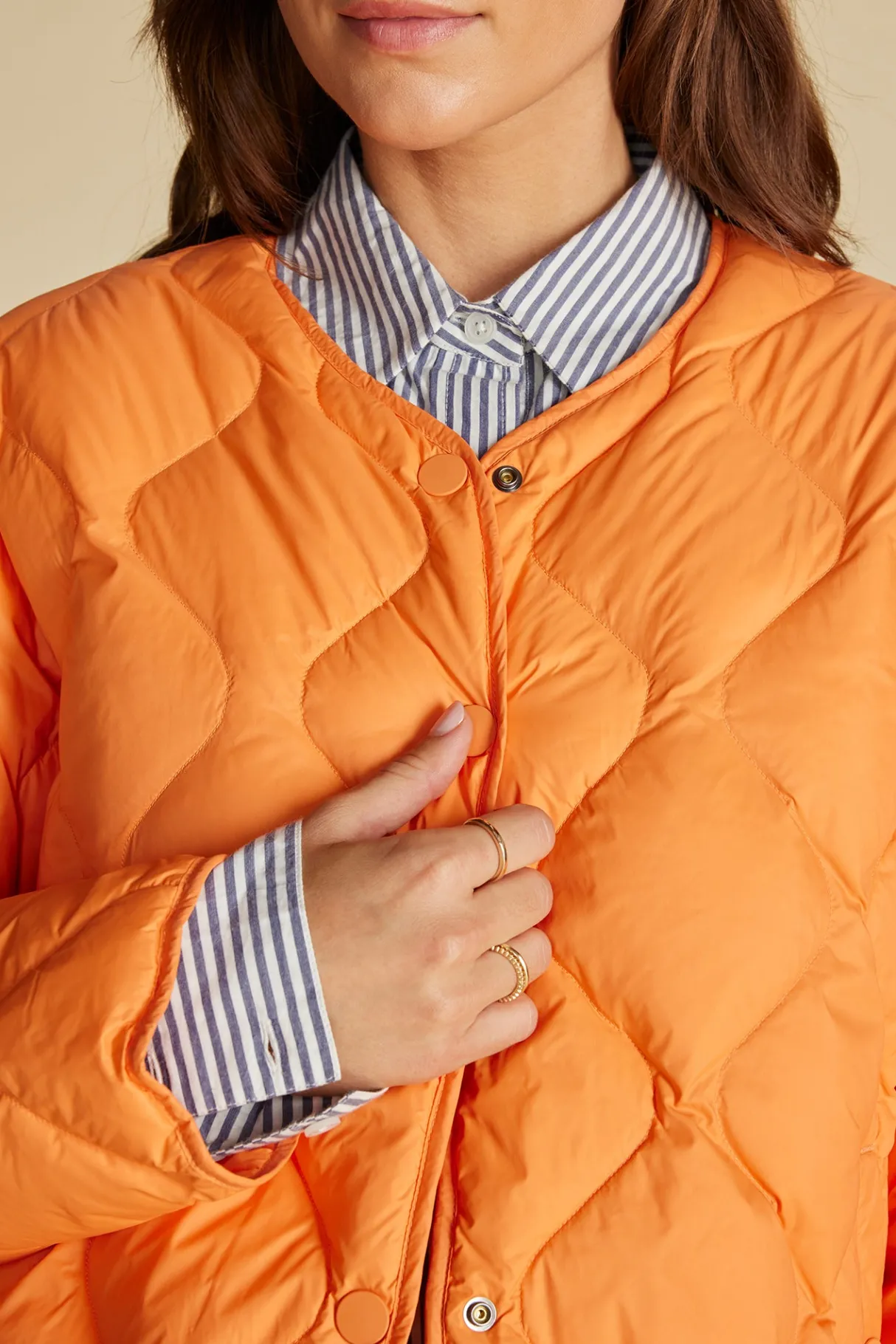 Amour Vert Solene Quilted Puffer Jacket ApricotOrange Fashion