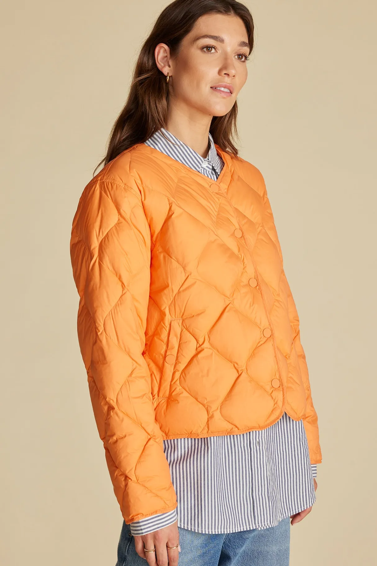 Amour Vert Solene Quilted Puffer Jacket ApricotOrange Fashion