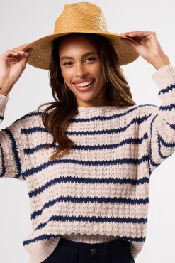 Amour Vert Stripe Novelty Sweater OatNavyStripe Discount