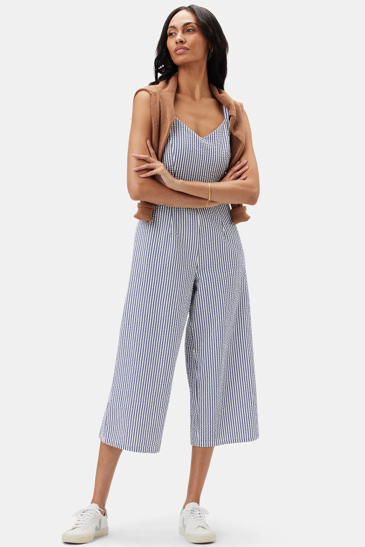 Amour Vert Taya Seersucker Jumpsuit BrittanyStripeBlue Outlet