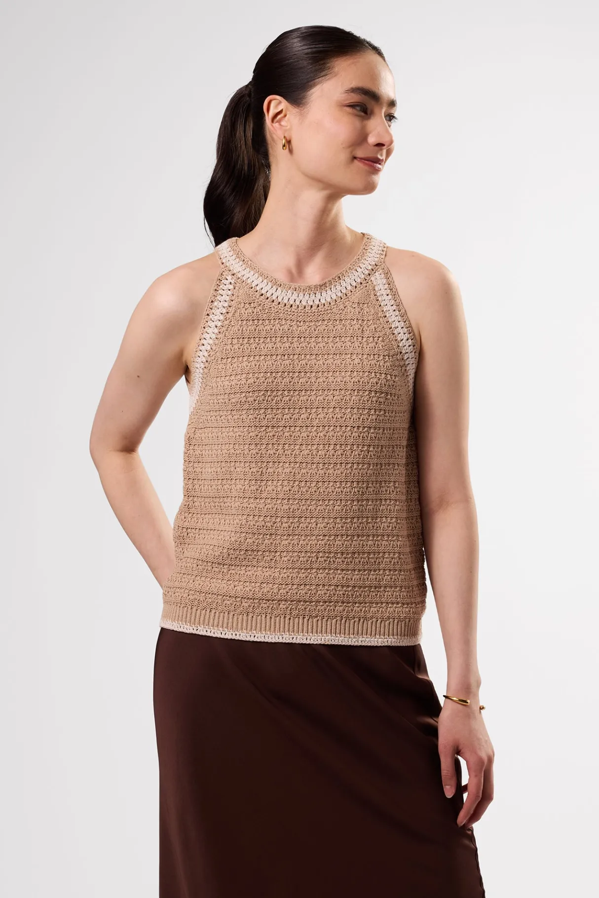 Amour Vert Texture Halter BiscottiIvory New