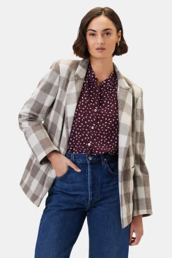 Amour Vert Tobie Single Breasted Blazer NaturalBuffaloCheck Clearance