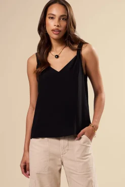 Amour Vert Twist Strap Washable Silk Tank Black Discount