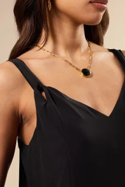 Amour Vert Twist Strap Washable Silk Tank Black Discount