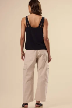 Amour Vert Twist Strap Washable Silk Tank Black Discount