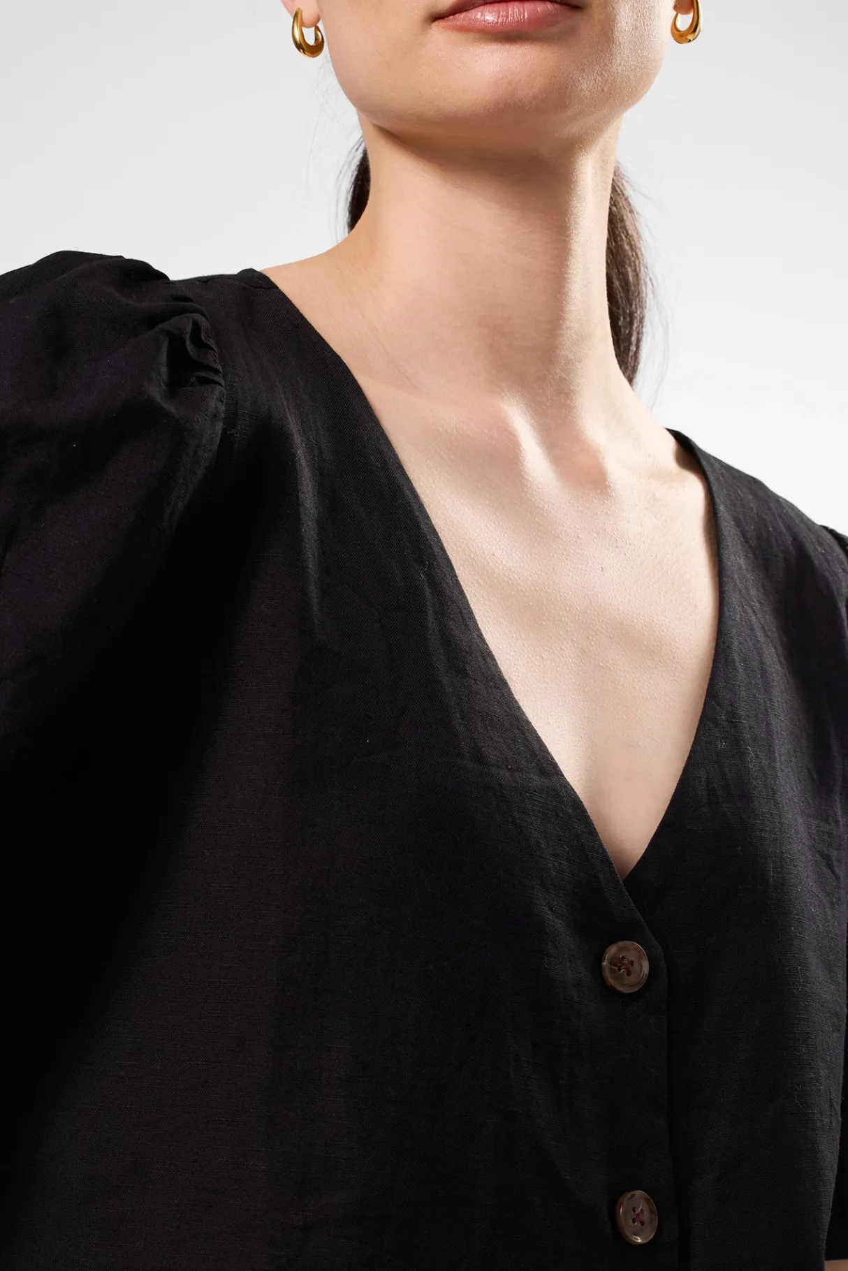 Amour Vert V Neck Cuff Sleeved Blouse Black Outlet