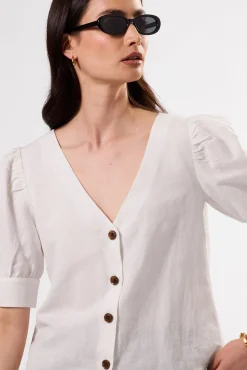 Amour Vert V Neck Cuff Sleeved Blouse White New