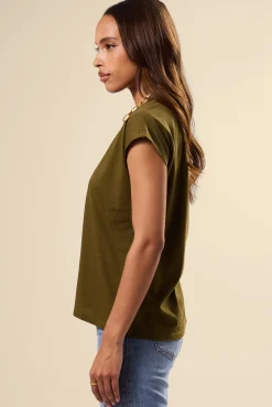 Amour Vert V Neck Solid Tee OliveGreen Hot