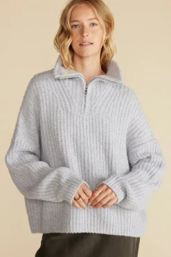 Amour Vert Veronique Chunky Half Zip Pullover Sweater HeatherGrey New