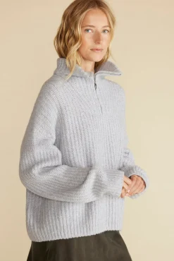 Amour Vert Veronique Chunky Half Zip Pullover Sweater HeatherGrey New